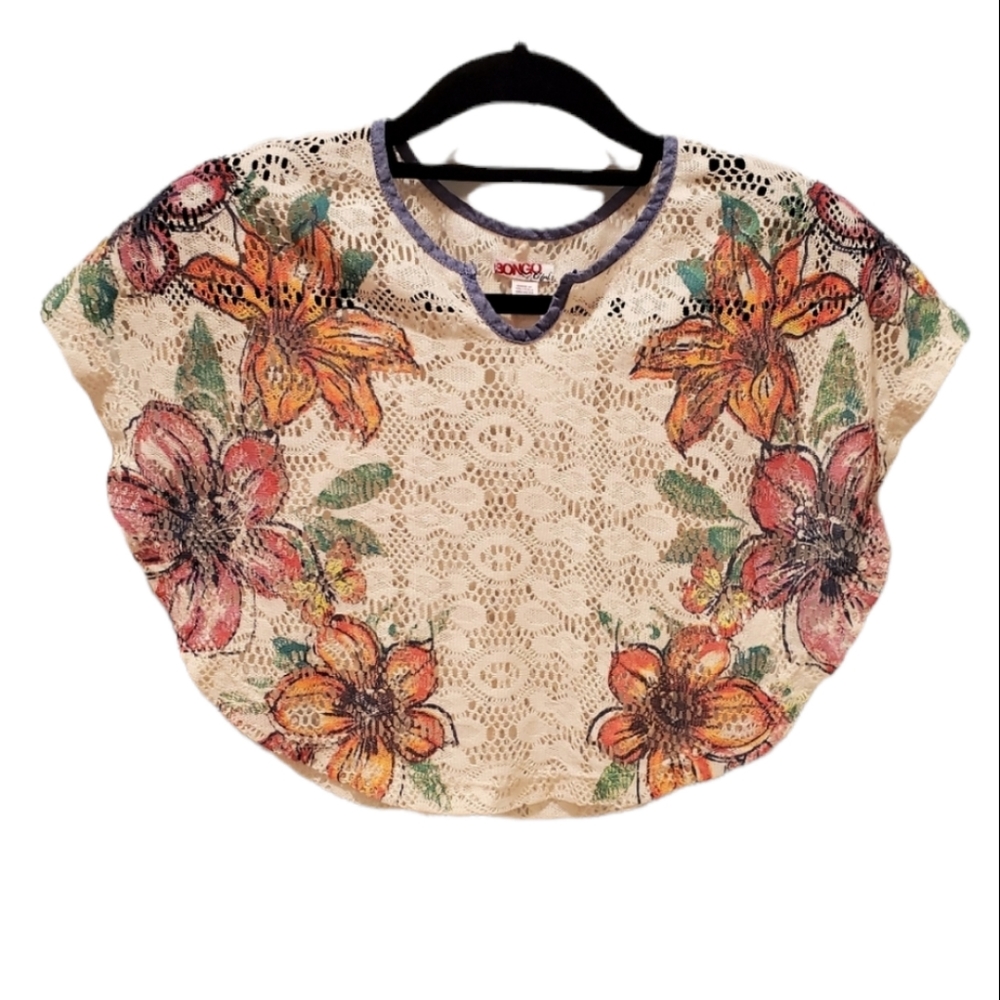 Bongo Tan Crochet Floral Cape Shaw
